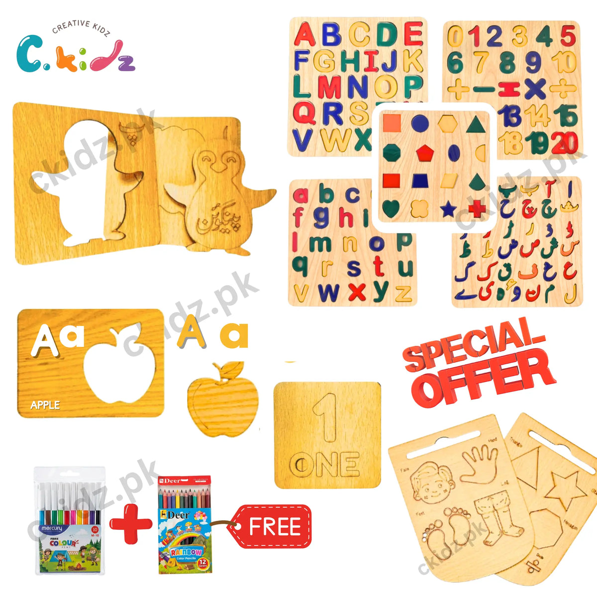 Acrylic Boards & Wooden Shapes Combo Pack (5 Pcs Premium Acrylic Boards + 236 Wooden Stencils Pack)