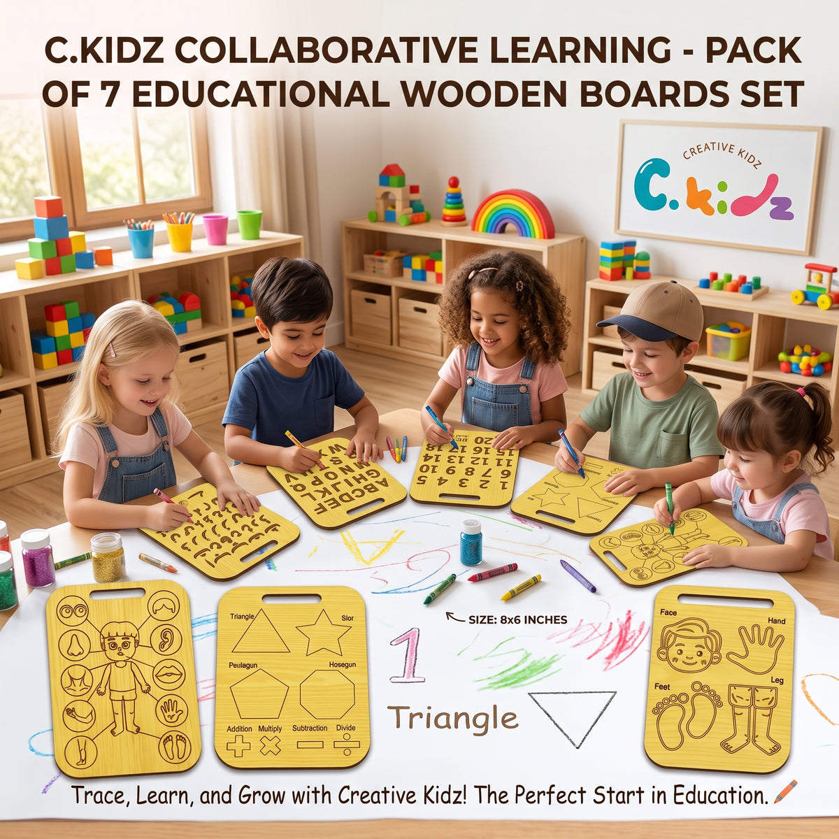 7 Pcs Wooden Tracing Boards for Kids – Learn, Trace & Create