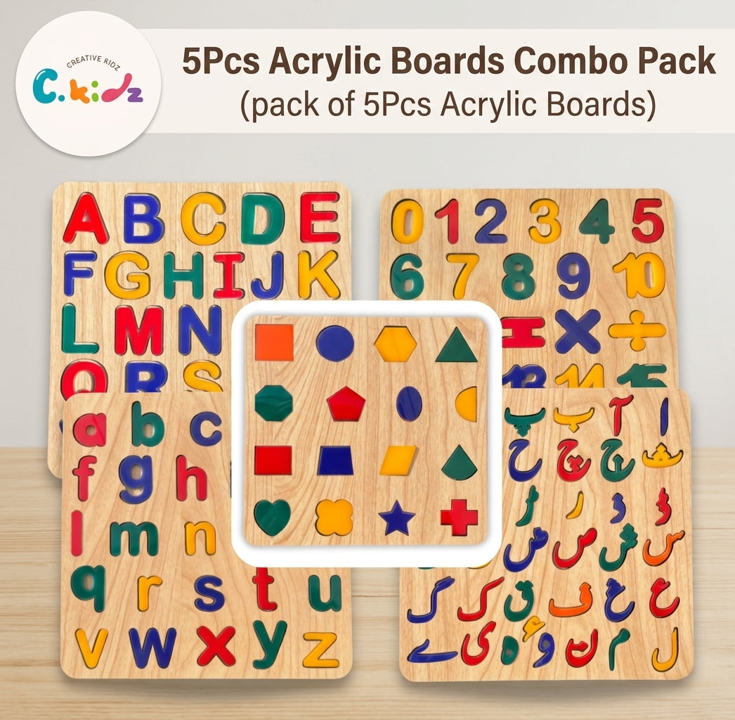 C.Kidz 5 Pcs Premium Acrylic Montessori Puzzle Board Set – Learn & Play