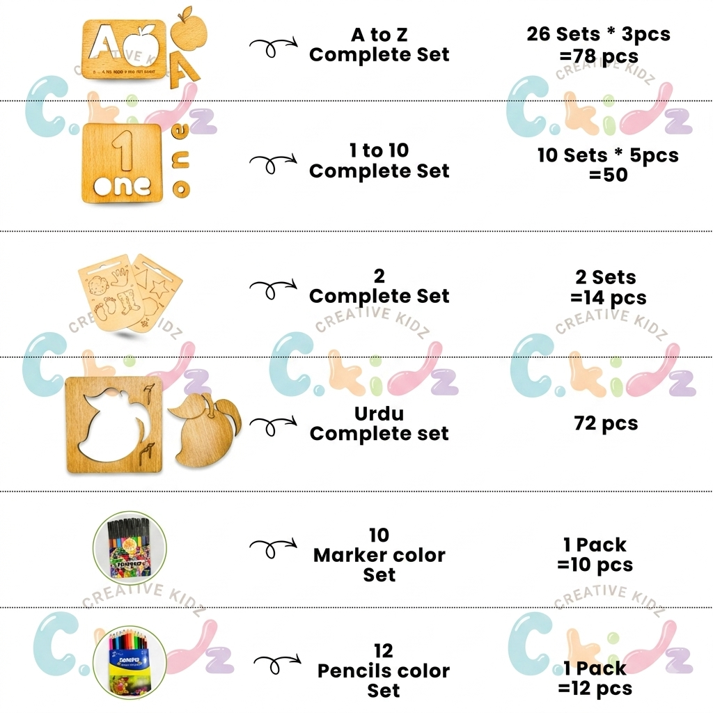 Premium Wooden Stencil & Drawing Learning Set