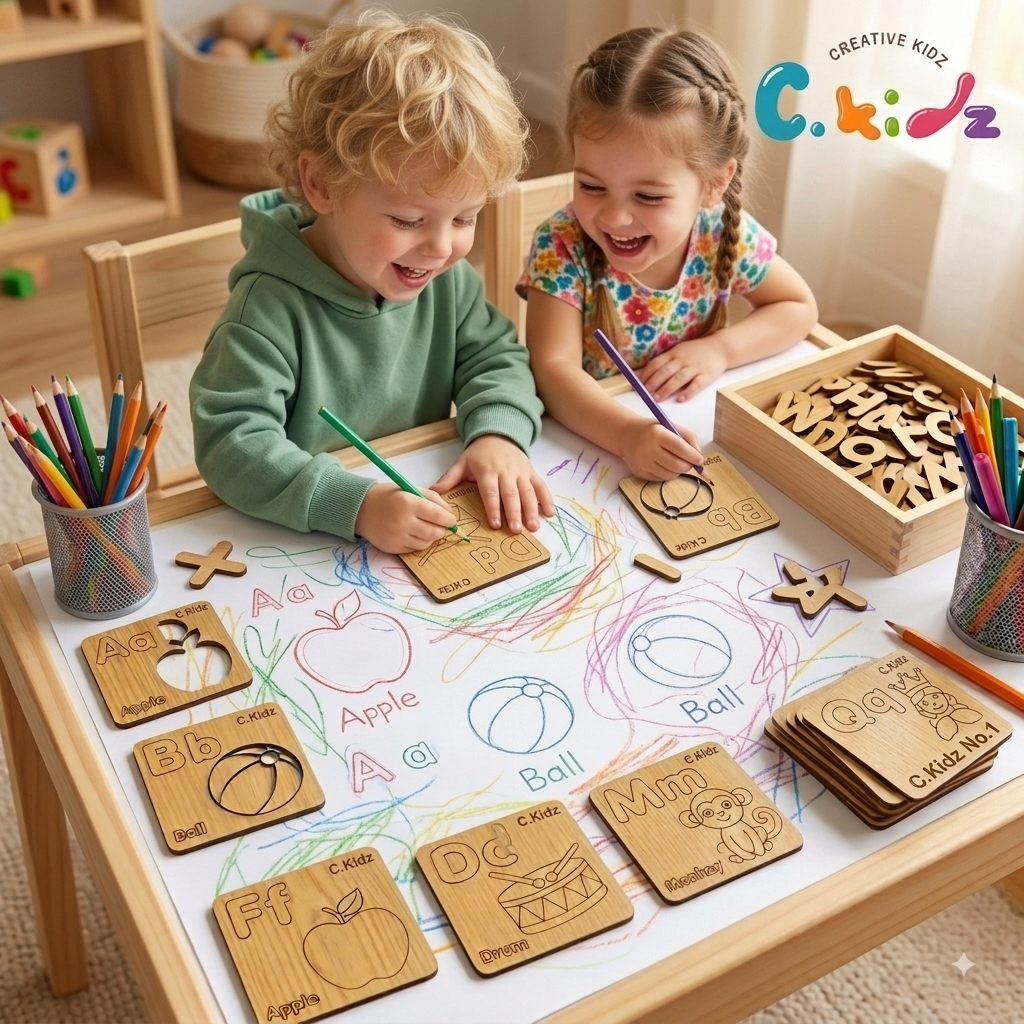 78 Pcs English Alphabet & Shapes Tracing Stencil Set-Fun Educational Puzzel Toy